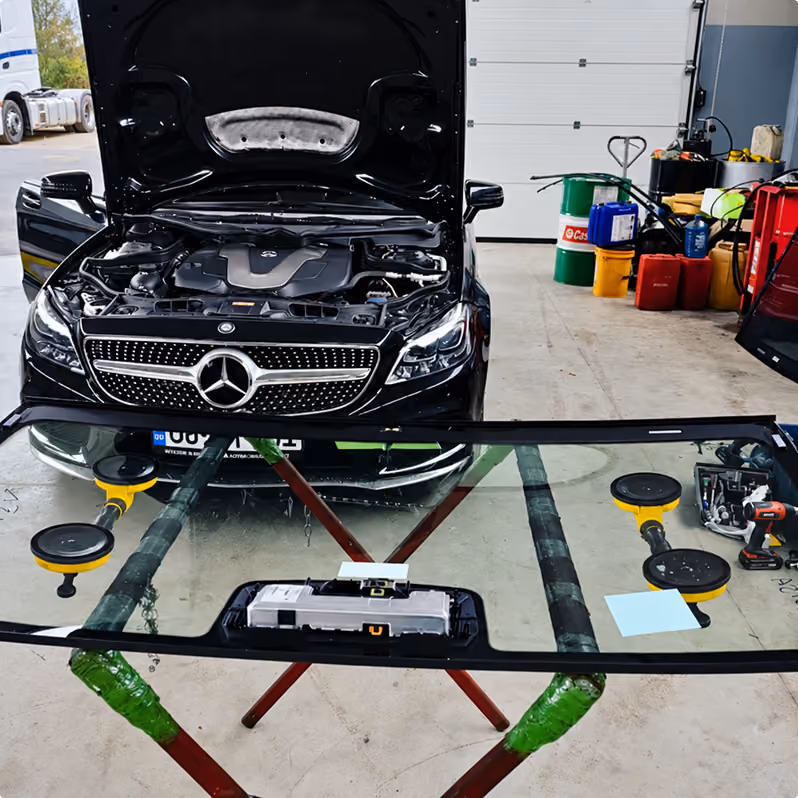 Novo vjetrobransko staklo pripremljeno za ugradnju na Mercedes u BN Glass radionici